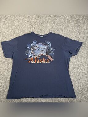 Vintage Alaska Nature Shirt Men’s 2xl Xxl Blue Y2K Wilderness Destination Map